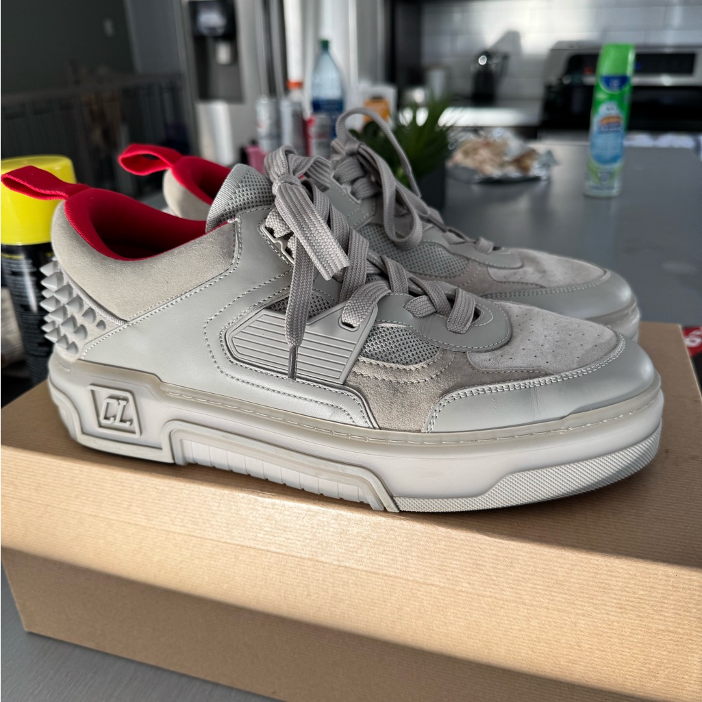 Christian Louboutin Light Gray Low-Top Sneakers With Red Lining